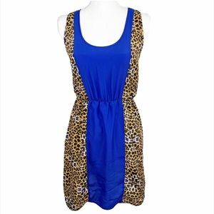Petticoat Alley Dress Women Extra Small Blue Animal Print Sleeveless Fit Flare